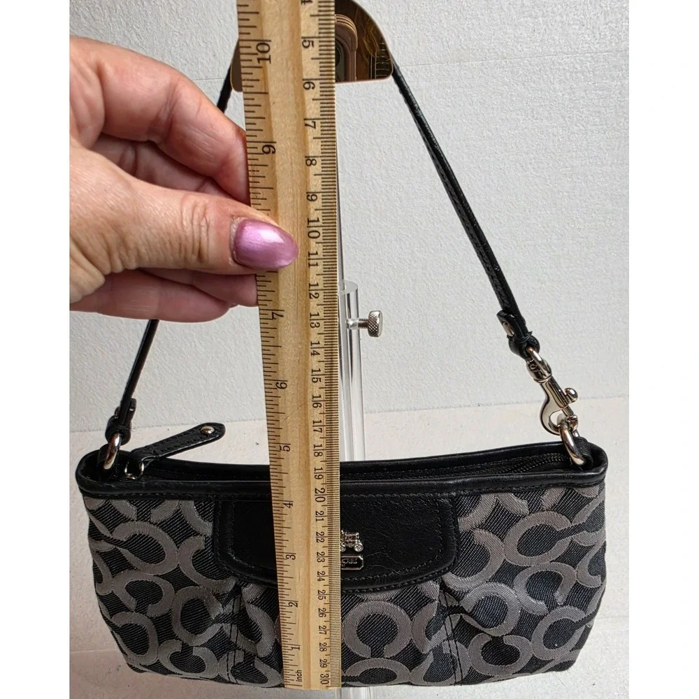 Coach Signature C Small Wristlet Shoulder Bag Black Grey Jacquard Purple Lining